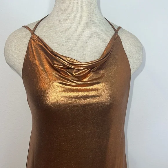 🔹 NBD x Revolve Kai Metallic Drape Front Backless Midi Dress - Picture 4 of 6